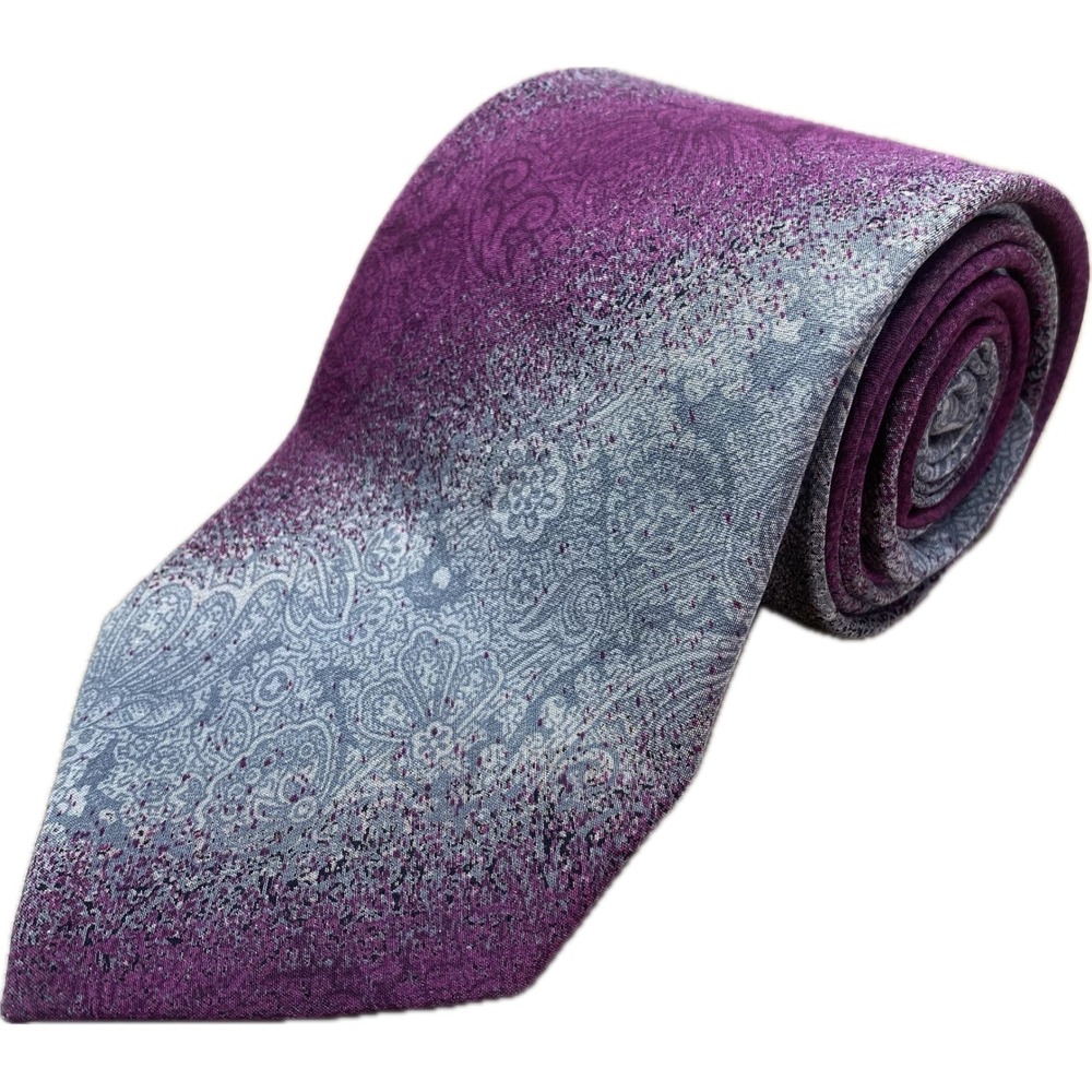 x'Andrini Mens Silk Tie Purple Grey‎ Ombre Paisley Italy Italian Silk 3.5"